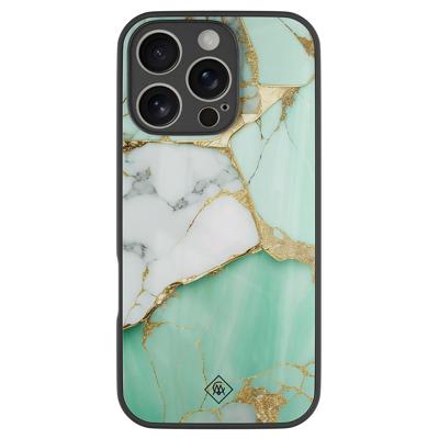 iPhone 16 Pro glazen hardcase - Marmer mint goud