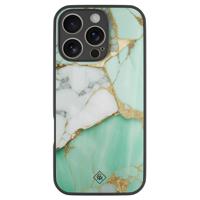iPhone 16 Pro glazen hardcase - Marmer mint goud - thumbnail