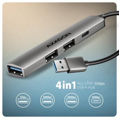 AXAGON HUE-STA USB-hub 4 poorten USB-C, USB-A 5 GBit/s Grijs