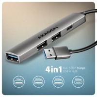 AXAGON HUE-STA USB-hub 4 poorten USB-C, USB-A 5 GBit/s Grijs - thumbnail