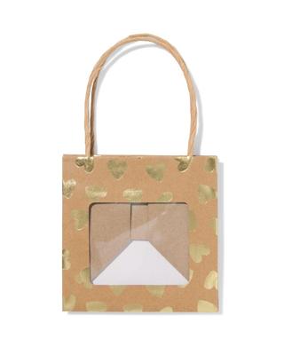 HEMA Cadeautasje met venster 10x11x11cm kraft hartjes goud