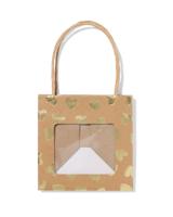 HEMA Cadeautasje met venster 10x11x11cm kraft hartjes goud - thumbnail