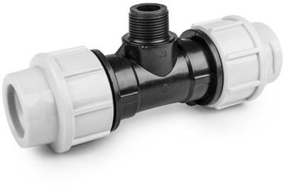 Draad t-stuk voor PE/tyleen - 25mm x 3/4 buitendraad - 16 bar