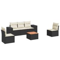 6-delige Loungeset met kussens poly rattan zwart - thumbnail