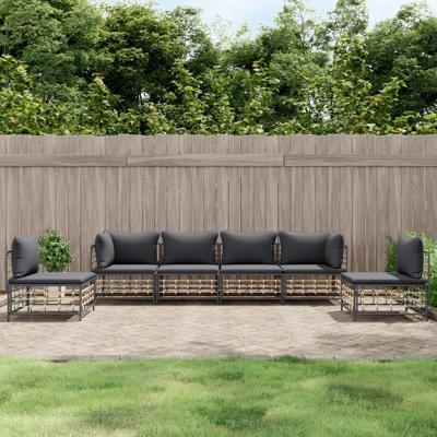 6-delige Loungeset met kussens poly rattan antracietkleurig