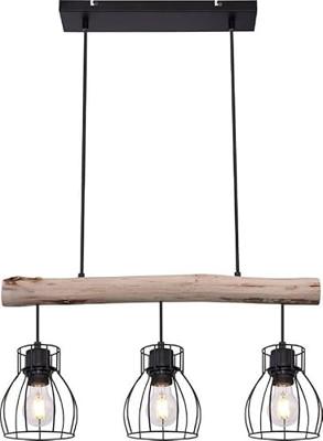 Globo HanglampMina zwart met hout 3-lichts - 15326-3N