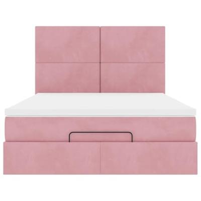 Ottoman bed met matrassen 140x200cm fluweel roze