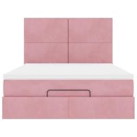 Ottoman bed met matrassen 140x200cm fluweel roze - thumbnail