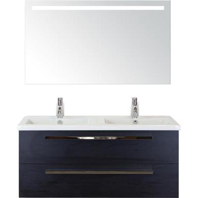 Seville Badmeubelset 120 cm - 2 Laden Black Oak - Wastafel Djazz Dubbel met Sence Spiegel