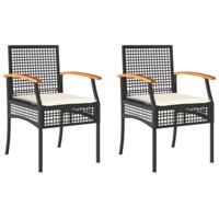Tuinstoelen 2 st met kussens poly rattan en acaciahout zwart - thumbnail