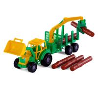 Cavallino junior tractor met kraan aanhangwagen en hout, 46cm - thumbnail