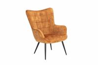 Moderne fauteuil SCANDINAVIA mosterdgeel fluweel zwart metalen poten met armleuningen - 44019 - thumbnail
