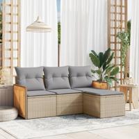 4-delige Loungeset met kussens poly rattan beige - thumbnail