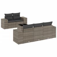 6-delige Loungeset met kussens poly rattan grijs - thumbnail