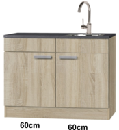 Keukenblok 110cm Houtnerf met inbouw koelkast en rvs spoelbak RAI-435 - thumbnail