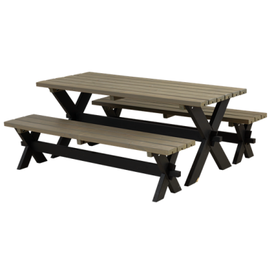 Picknicktafel Kruispoot Nostalgi Zwart Grijsbruin