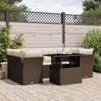 7-delige Loungeset met kussens poly rattan bruin - thumbnail