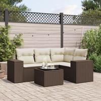 5-delige Loungeset met kussens poly rattan bruin - thumbnail