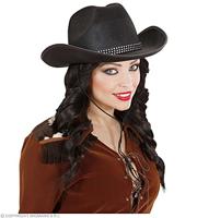 Cowboyhoed zwart met strass band - thumbnail