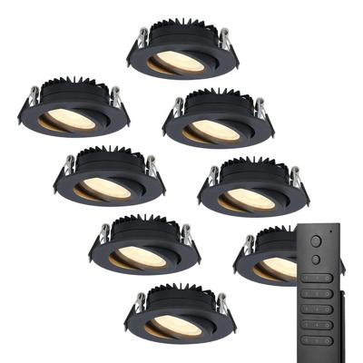 8x LED inbouwspots Rome - Zwart - 6 Watt 500 lumen - Kantelbaar - Dimbaar - 2700K warm wit - IP44 Waterdicht - Inclusief afstandsbediening - Geringe inbouwdiepte