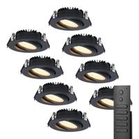 8x LED inbouwspots Rome - Zwart - 6 Watt 500 lumen - Kantelbaar - Dimbaar - 2700K warm wit - IP44 Waterdicht - Inclusief afstandsbediening - Geringe inbouwdiepte - thumbnail
