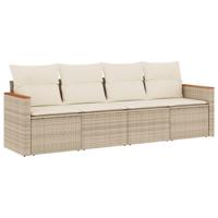 4-delige Loungeset met kussens poly rattan beige - thumbnail