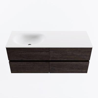 MONDIAZ VICA 120cm badmeubel onderkast Dark Brown 4 lades. Wastafel MOON links 1 kraangat, kleur Talc.