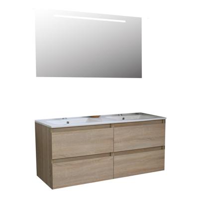 Badkamermeubel BWS Pepper Wastafel Porselein Twee Kraangaten Incl Spiegel Met LED Verlichting 120x55x46 cm Eiken Badkamermeubel BWS Pepper Wastafel Porselein Twee Kraangaten Incl Spiegel Met LED Verlichting 120x55x46 cm Eiken