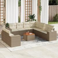 10-delige Loungeset met kussens poly rattan beige - thumbnail