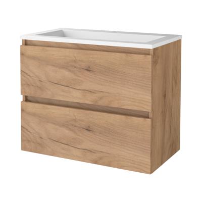 Badmeubelset BWS Salt 80x46cm Greeploos 2 Lades Met Wastafel Acryl 1 Kraangat Whisky Oak
