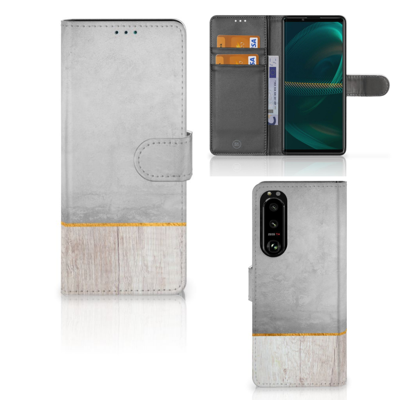 Sony Xperia 5III | Book Style Case | Wood Concrete | Portemonnee hoesje Sony Xperia 5III | Book Style Case | Wood Concrete | Portemonnee hoesje