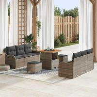 Tuinbankenset met kussen 9 pcs Grijs poly rattan - thumbnail