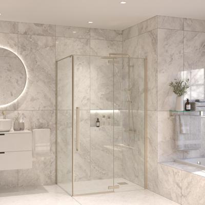 Douchecabine Sanivo Vigo Met Vast Paneel Champagne Glas Met Montagesets RVS Look