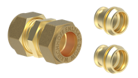 Kirchhoff Messing aansluitstuk, blank, 10 mm / incl. 2x verloopstuk 8 mm, klemfitting voor koperen buis - 989454117 - thumbnail