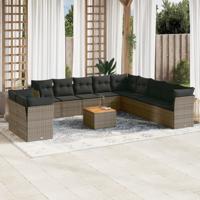 12-delige Loungeset met kussens poly rattan grijs - thumbnail