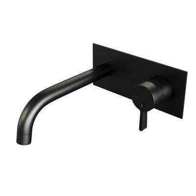 Brauer Black Edition Inbouw Wastafelmengkraan met Gebogen Uitloop en Afdekplaat Model E1 Mat Zwart