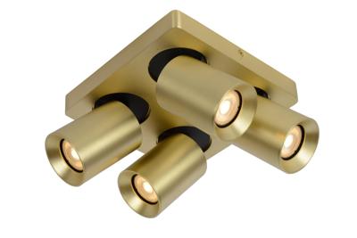Lucide NIGEL - Plafondspot - LED Dim to warm - GU10 - 4x5W 2200K/3000K - Mat Goud / Messing Lucide NIGEL - Plafondspot - LED Dim to warm - GU10 - 4x5W 2200K/3000K - Mat Goud / Messing