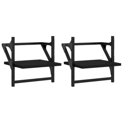 Wandschappen met stangen 2 st 30x25x30 cm zwart - thumbnail