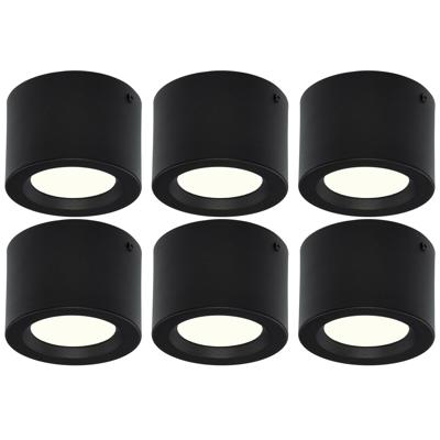 LED Downlight 6 Pack - Opbouw Rond Hoog 5W - Natuurlijk Wit 4200K - Mat Zwart Aluminium - Ø105mm