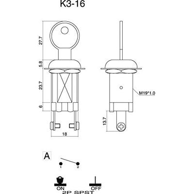 TRU COMPONENTS 1587792 TC-K3-16A2-06 Sleutelschakelaar 12 V/DC, 24 V/DC 10 A 1x uit/aan 1 x 90 ° 1 stuk(s)