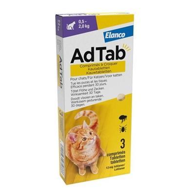 AdTab kauwtablet tegen vlooien en teken voor katten van 0,5 tot 2 kg