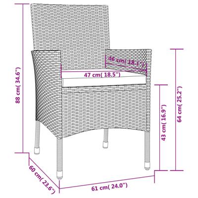 3-delige Bistroset met kussens poly rattan zwart - thumbnail