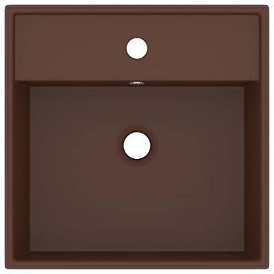 Wastafel met overloop vierkant 41x41cm keramiek mat donkerbruin