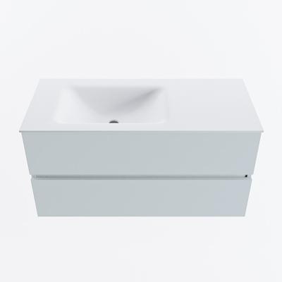 MONDIAZ VICA 100cm badmeubel onderkast Clay 2 lades. Wastafel CLOUD links zonder kraangat, kleur Talc.