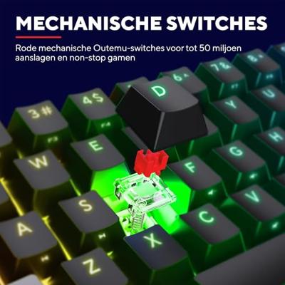 Trust gxt 867 acira 60% mini mechanisch gaming toetsenbord (zwart, us lay-out (qwerty), outemu red, 60%, rgb)