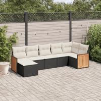 7-delige Loungeset met kussens poly rattan zwart - thumbnail