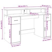 Bureau met LED-verlichting 140x55x91 cm bewerkt hout wit - thumbnail