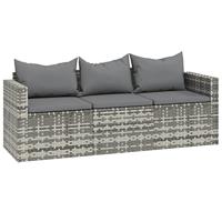 3-delige Loungeset met kussens poly rattan grijs - thumbnail