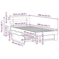 Bedframe met lade met hoofdeinde met opslag Wasbruin 90 x 200 cm Grenenhout - thumbnail
