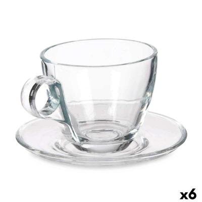 Kopje met schoteltje Vivalto 41088 41088 Transparant Glas 170 ml (6 Stuks)